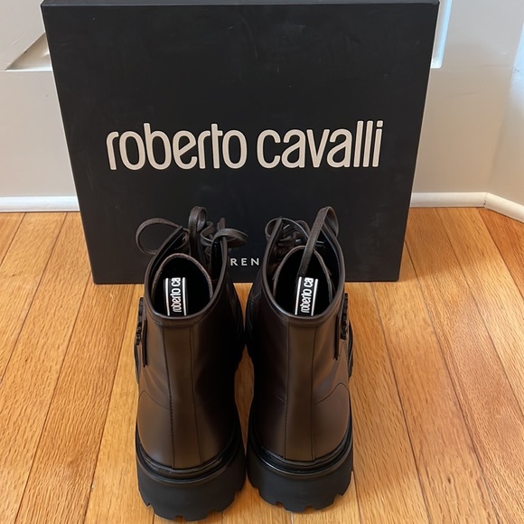 Roberto Cavalli leather hiker dark brown boots main image 5